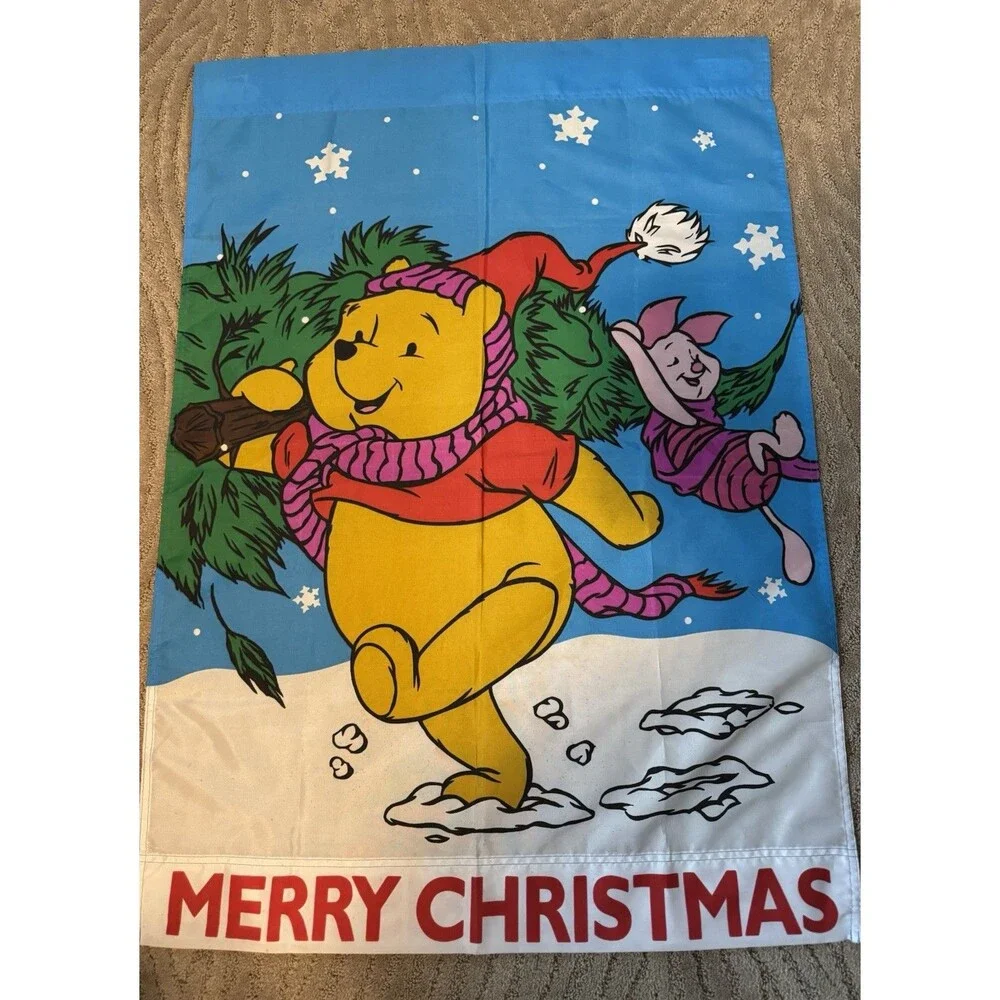 vintage 90s disney Winnie the Pooh & Mickey Holiday Yard Flags